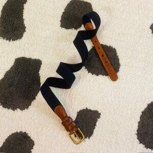 Coach Womens 36 Vintage Brown Navy Blue Leather Fabric Wool Casual Preppy Belt